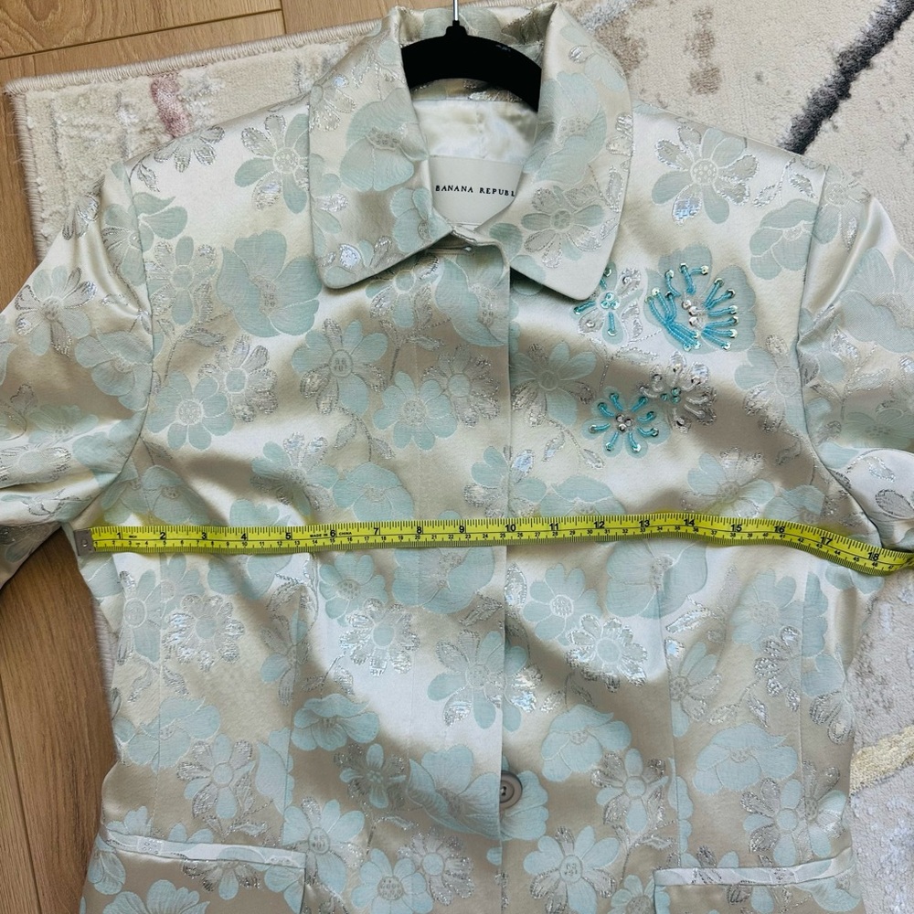 Banana Republic Flowery Blue and Silver Brocade Silk Coat - Picture 4 of 6